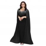Black Sleeveless Diamonds Low Cut Mesh Luxury Beading Evening Formal Dress