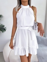 White Sleeveless Casual Women Holiday Fashion Pleated Mini Skirt