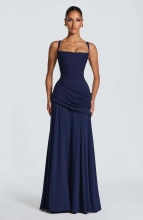 Royal Blue Straps Square Neck Women Elegant Party Evening Gowns Maxi Dress