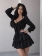 Black Long Sleeve Ruffles Low Cut Halter Pleated Fashion Women Mini Skirt Dress