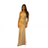 Gold Halter Lace Up Sequins Bodycon Mesh Evening Brithday Party Gowns Dress
