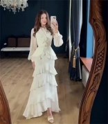 Black Long Sleeve Ruffles Women Elegant Party Evening Gowns Prom Dress