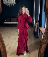 Black Long Sleeve Ruffles Women Elegant Party Evening Gowns Prom Dress