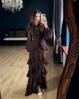 Black Long Sleeve Ruffles Women Elegant Party Evening Gowns Prom Dress
