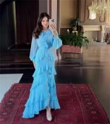 Black Long Sleeve Ruffles Women Elegant Party Evening Gowns Prom Dress