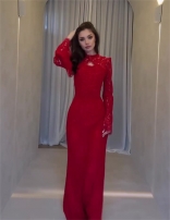 Black Long Sleeve Ruffles Women Elegant Party Evening Gowns Prom Dress