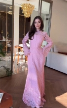 Black Long Sleeve Ruffles Women Elegant Party Evening Gowns Prom Dress