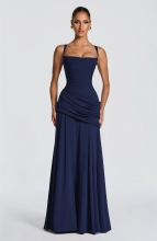 Royal Blue Straps Low Cut Backless Lace Up Bandage Ruched Evening Birthday Party Dress