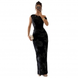 Black One Shoulder Halter Lace Luxury Women Party Evening Formal Dress