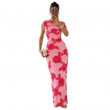 Red One Shoulder Halter Lace Luxury Women Party Evening Formal Dress