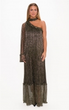 Gold One Long Sleeve Silk Ruffles Vacation Fashion Maxi Dress