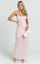 Pink Straps Low Cut Sexy Women Sequins See Through Bodycon Midi Dress