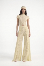 Aprioct Two Pieces Lace Hollow Out Sexy Women Crop Tops Long Pant Sets