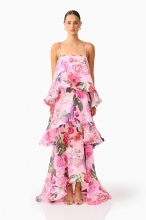 Pink Red Straps Printed Ruffles Fashion Casual Vacation Maxi Dress