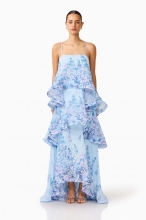 Blue Straps Printed Ruffles Fashion Casual Vacation Maxi Dress