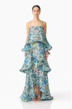 Green Straps Printed Ruffles Fashion Casual Vacation Maxi Dress