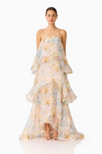 Yellow Straps Printed Ruffles Fashion Casual Vacation Maxi Dress