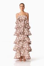 Brown Straps Printed Polka Dot Ruffles Fashion Casual Vacation Maxi Dress