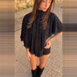 Black Lace Two Pieces Hollow Out Irregular Tops with Sexy Short Sets