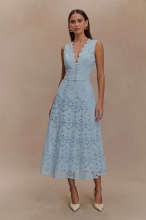 Blue Two Pieces Deep V Neck Lace Hollow Summer Vacation Maxi Dress Sets