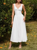 White Straps V Neck Sexy Fashion Hot Girl Folds Vacation Maxi Dress