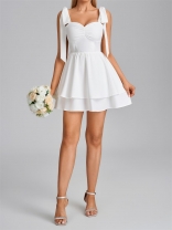 White Straps Low Cut Solid Women Fashion Birthday Mini Dress Skirt