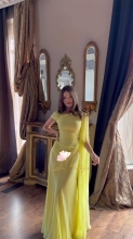 Yellow Short Sleeve Mesh Ruched Women Bodycon Evening Luxury Maxi Dress