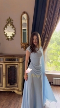 Blue Short Sleeve Mesh Ruched Women Bodycon Evening Luxury Maxi Dress