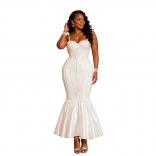 White Off Shoulder Low Cut Bodycon Diamonds Ruffles Midi Evening Birthday Dress
