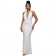 White Sleeveless Deep V Neck Halter Pleated Rings Women Evening Formal Birthday Maxi Dress