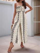 Black Print Lace Up Fashion Women Vacation Street Party Sexy Jumpsuits