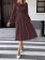 Brown Print Polka Dot Casual Retro Bow Tie Fashion Women Party Holiday Midi Dress