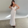 White Lace Straps Low Cut Hollow Out See Thourgh Bodycon Long Dress