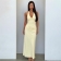 Yellow Straps Lace V Neck Bodycon Hollow Out Evening Maxi Dress