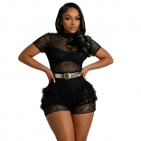 Black Short Sleeve Lace See Through Bodycon Sexy Rompers