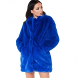 Blue Long Sleeve Fluffy Fur Coat