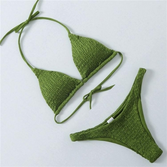 Green Pleating Triangle Bikini