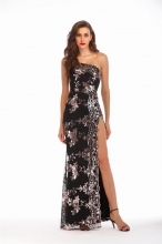 Black One-shoulder Sequins Slited Long Dress