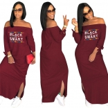 Red Long Sleeve Printed Fashion Women Long Dress