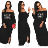 Black Long Sleeve Printed Fashion Women Long Dress