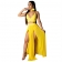 Yellow Halter Low-cut Mesh Slit WOmen Maxi Dress