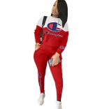 Red Long Sleeve Knitting Champion Catsuit Dress