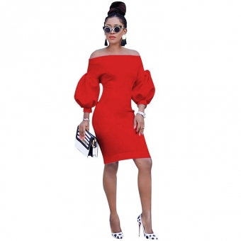 Red Off-Shoulder Long Sleeve Bodycons Women OL Dress
