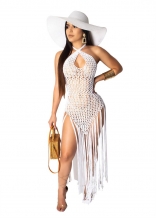White Halter Nets Hollow-out Sexy Party Dress