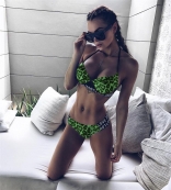 Green Leopard Halter Sexy Printed LOVE Women Bikinis