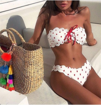 Red Off-Shoulder Sexy Printed Swimwear
