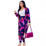Purple Short Sleeve Printed Women 2PCS Fashion Jersey Dress