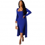 Blue Long Sleeve Velvet Bodycon Midi Catsuit Dress