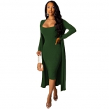 Green Long Sleeve Velvet Bodycon Midi Catsuit Dress