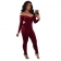 WineRed Long Sleeve Low-Cut V-Neck Cotton Women Sexy Bodycon Jumpsuit